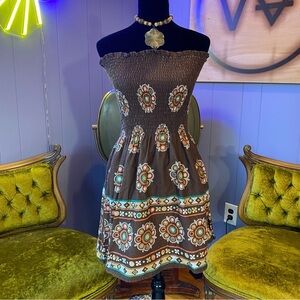 Vintage Y2K Utuwatu Made In Bali Shell/Beaded Halter Boho Festival Mini Dress